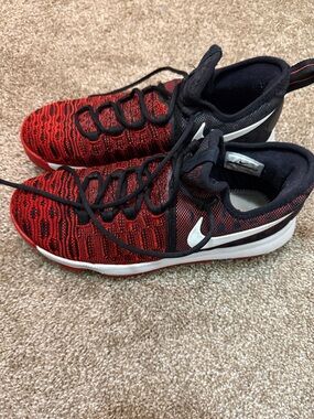 Nike Red and Black Knit Running Shoes with White Swoosh